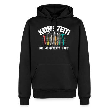 Die Werkstatt ruft - Männer Premium Bio Hoodie - Schwarz - Vorne - Nico (187cm)