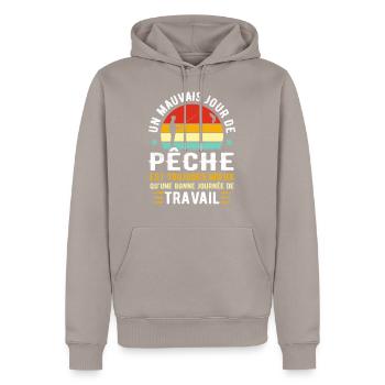JOUR DE PÊCHE - JOURNÉE DE TRAVAIL - Sweat à capuche Premium bio Homme - taupe - Devant - Nico (187cm)