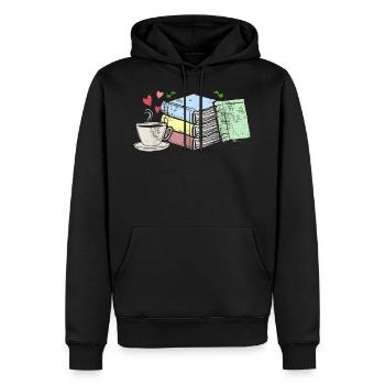 Dessin café et livres Cadeaux de lecture - Sweat à capuche Premium bio Homme - noir - Devant - Nico (187cm)