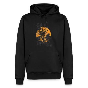 Zentangle Schwarze Blüten mit oranger Sonne - Männer Premium Bio Hoodie - Schwarz - Vorne - Nico (187cm)