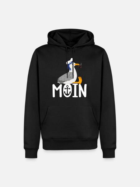 Moin Möwe Seemann - Männer Premium Bio Hoodie - Schwarz