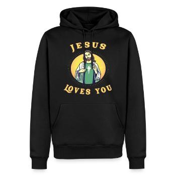 Jésus-Christ religion Bible jésus-poisson - Sweat à capuche Premium bio Homme - noir - Devant - Nico (187cm)