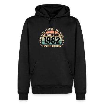 Né en 1982 Tee Vintage Legend Né en septembre - Sweat à capuche Premium bio Homme - noir - Devant - Nico (187cm)