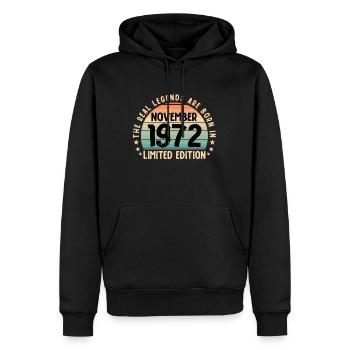 Né en 1972 Tee Vintage Legend Né en novembre - Sweat à capuche Premium bio Homme - noir - Devant - Nico (187cm)