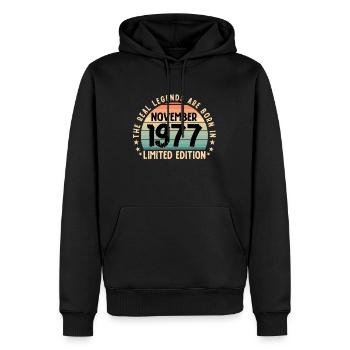 Né en 1977 Tee Vintage Legend Né en novembre - Sweat à capuche Premium bio Homme - noir - Devant - Nico (187cm)