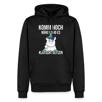 Komm Noch Näher Und Es Klatscht Glitzer Einhorn - Männer Premium Bio Hoodie - Schwarz - Vorne - Nico (187cm)