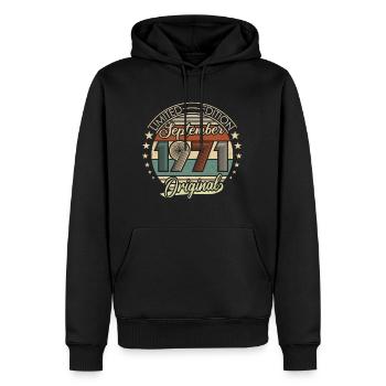 1971 Septembre millésime anniversaire rétro cadeau - Sweat à capuche Premium bio Homme - noir - Devant - Nico (187cm)