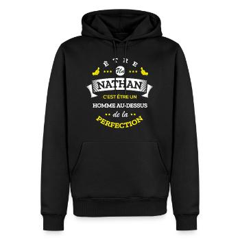 NATHAN PARFAIT - NOM NATHAN - Sweat à capuche Premium bio Homme - noir - Devant - Nico (187cm)