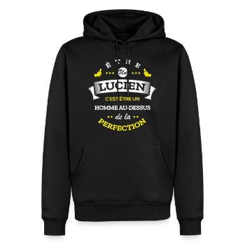 LUCIEN PARFAIT - NOM LUCIEN - Sweat à capuche Premium bio Homme - noir - Devant - Nico (187cm)