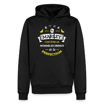 MARLEY PARFAIT - NOM MARLEY - Sweat à capuche Premium bio Homme - noir - Devant - Nico (187cm)