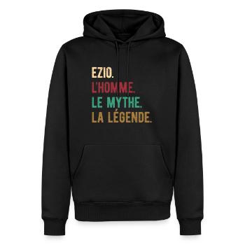 EZIO L'HOMME LE MYTHE LA LÉGENDE - Sweat à capuche Premium bio Homme - noir - Devant - Nico (187cm)