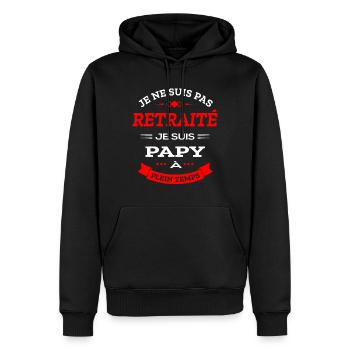 PAPY RETRAITÉ À PLEIN TEMPS - Sweat à capuche Premium bio Homme - noir - Devant - Nico (187cm)