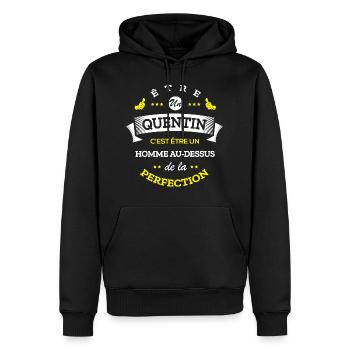 QUENTIN PARFAIT - NOM QUENTIN - Sweat à capuche Premium bio Homme - noir - Devant - Nico (187cm)