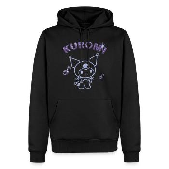 Kuromi Outline Design Mit Lila Chrome Schriftzug - Männer Premium Bio Hoodie - Schwarz - Vorne - Nico (187cm)