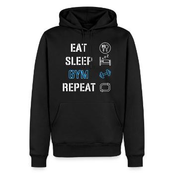 Gymnase/Entraînement/Sport/Fitness Manger, Dormir, Gymnase, Répéter - Sweat à capuche Premium bio Homme - noir - Devant - Nico (187cm)