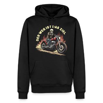 Totenkopf auf Motorrad mit Flammen - Männer Premium Bio Hoodie - Schwarz - Vorne - Nico (187cm)
