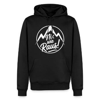 Freiheit in den Bergen | Outdoor & Natur - Männer Premium Bio Hoodie - Schwarz - Vorne - Nico (187cm)