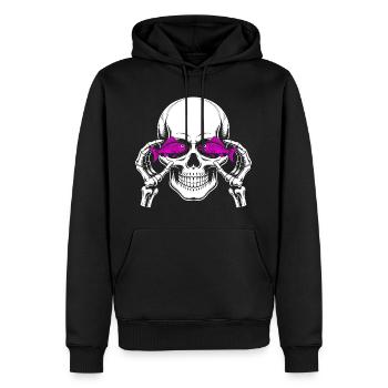 Totenkopf mit Fisch - Männer Premium Bio Hoodie - Schwarz - Vorne - Nico (187cm)