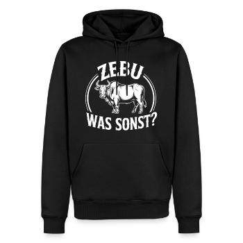 Zebu Was Sonst Retro Logo - Männer Premium Bio Hoodie - Schwarz - Vorne - Nico (187cm)