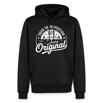 Juni 1973 – Legende der Gipfel und Berge - Männer Premium Bio Hoodie - Schwarz - Vorne - Nico (187cm)