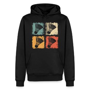 Badminton Shuttlecock Style Rétro - Sweat à capuche Premium bio Homme - noir - Devant - Nico (187cm)