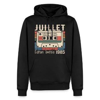 Juillet 1985 Cadeau Anniversaire Juillet 1985  - Sweat à capuche Premium bio Homme - noir - Devant - Nico (187cm)