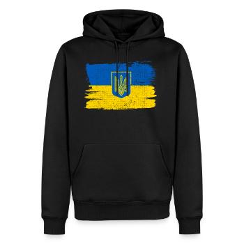Ucraina Bandiera Ukraine Drapeau Paix Vintage - Sweat à capuche Premium bio Homme - noir - Devant - Nico (187cm)