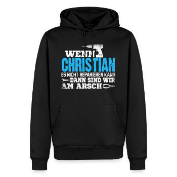 CHRISTIAN - kann es reparieren - Männer Premium Bio Hoodie - Schwarz - Vorne - Nico (187cm)