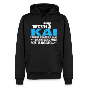 KAI - kann es reparieren - Männer Premium Bio Hoodie - Schwarz - Vorne - Nico (187cm)