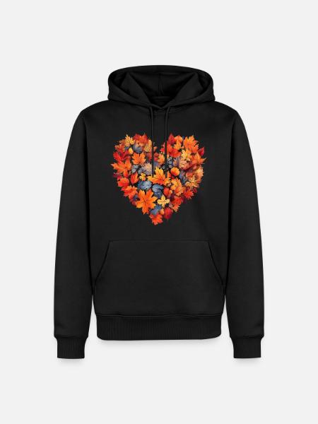 Herbst Herz Herbstlaub - Männer Premium Bio Hoodie - Schwarz