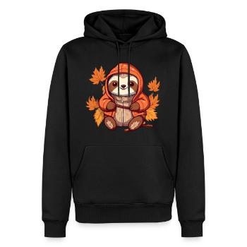 Süßes Faultier im Herbst mit Herbstlaub - Männer Premium Bio Hoodie - Schwarz - Vorne - Nico (187cm)
