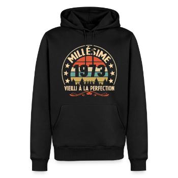 Cadeau Millésime 1973 Vieilli À La Perefection - Sweat à capuche Premium bio Homme - noir - Devant - Nico (187cm)