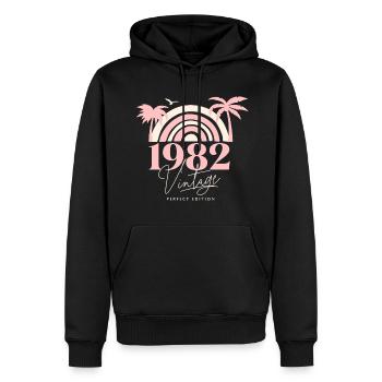 Soleil Rétro Anniversaire Vintage 1982 40 Ans - Sweat à capuche Premium bio Homme - noir - Devant - Nico (187cm)