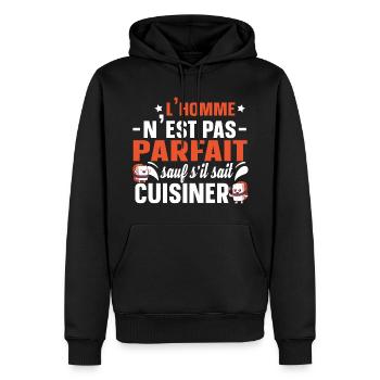Homme Cuisiner Cuisinier Cadeau Humour Cordon Bleu - Sweat à capuche Premium bio Homme - noir - Devant - Nico (187cm)