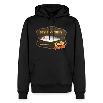 Fish and Chips, Daily Fresh - Männer Premium Bio Hoodie - Schwarz - Vorne - Nico (187cm)