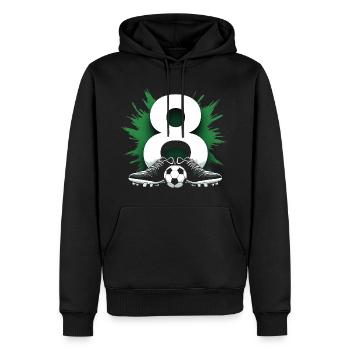 8. Geburtstag Fußballspieler 8 Jahre Kinder - Männer Premium Bio Hoodie - Schwarz - Vorne - Nico (187cm)