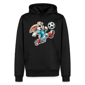 Lapin jouant au football - Sweat à capuche Premium bio Homme - noir - Devant - Nico (187cm)