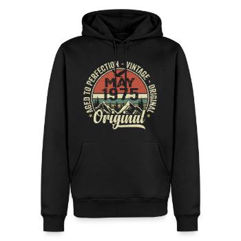 Mai 1975 anniversaire Mai 1975 May 1975 - Sweat à capuche Premium bio Homme - noir - Devant - Nico (187cm)