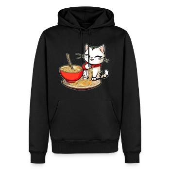 Cute Asian cat and ramen noodles - Men’s Premium Organic Hoodie - black - Front - Nico (187cm)