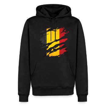 Belgique - Drapeau national, rayures, fissures - Sweat à capuche Premium bio Homme - noir - Devant - Nico (187cm)