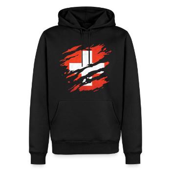 Schweiz - Nationalfahne, Kratzer, Risse - Männer Premium Bio Hoodie - Schwarz - Vorne - Nico (187cm)