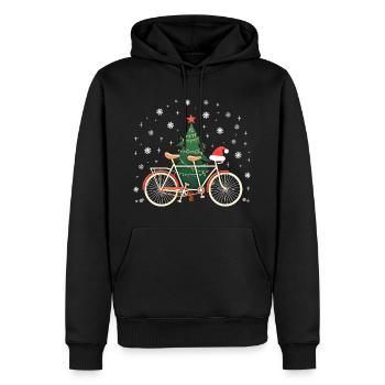Vélo Noël Lumières Vintage Cyclisme - Sweat à capuche Premium bio Homme - noir - Devant - Nico (187cm)