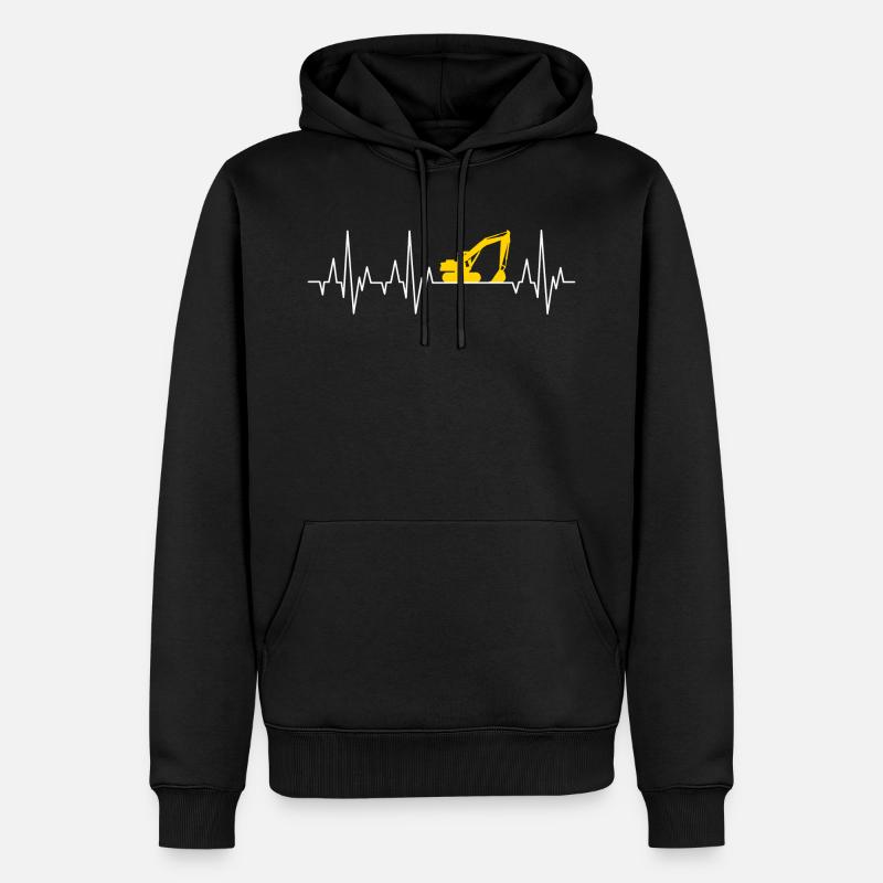 Bagger Herzschlag Baggerfahrer EKG Baustelle - Männer Premium Bio Hoodie - Schwarz