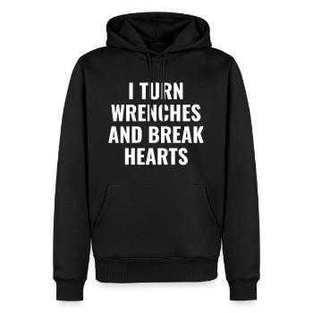 I Turn Wrenches And Break Hearts | Funny Mechanic - Men’s Premium Organic Hoodie - black - Front - Nico (187cm)