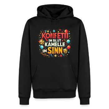 Konfetti im Blut Kamelle im Sinn Kostüm Fasching - Männer Premium Bio Hoodie - Schwarz - Vorne - Nico (187cm)