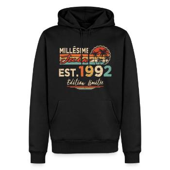 Millésime Né(e) Juin 1992 Cadeau Anniversaire - Sweat à capuche Premium bio Homme - noir - Devant - Nico (187cm)