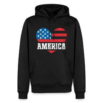 Amerika Flagge Herz - Männer Premium Bio Hoodie - Schwarz - Vorne - Nico (187cm)