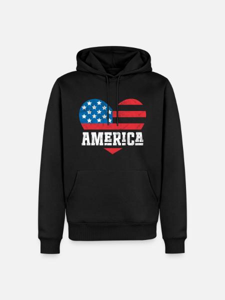 America Flag Heart - Men’s Premium Organic Hoodie - black