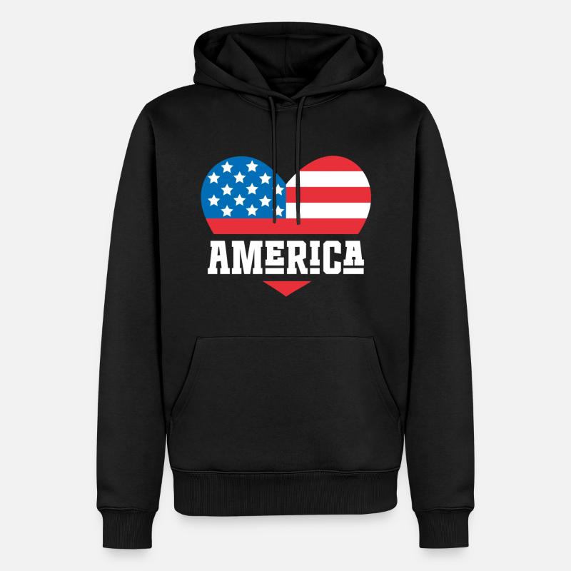Drapeau de l’Amérique Coeur - Sweat à capuche Premium bio Homme - noir