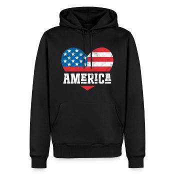 Amerika Flagge Herz - Männer Premium Bio Hoodie - Schwarz - Vorne - Nico (187cm)